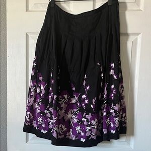 Charter Club Black and Purple Floral A-Line Skirt